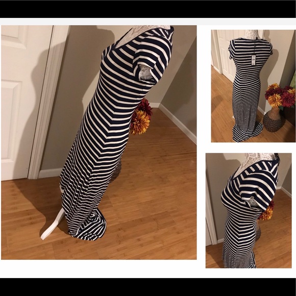 BCBG Max Azria Navy Blue & White Stripes Dress - Picture 4 of 8